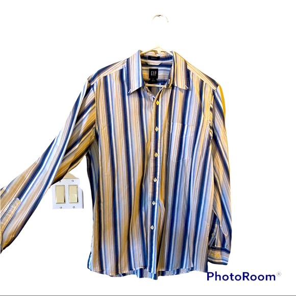 90s GAP Striped Button-Up Dress Shirt β Menβs Medium πΆοΈ - Picture 1 of 7